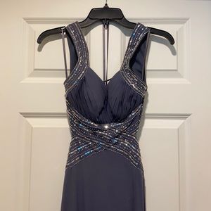 Gray and silver long gown.